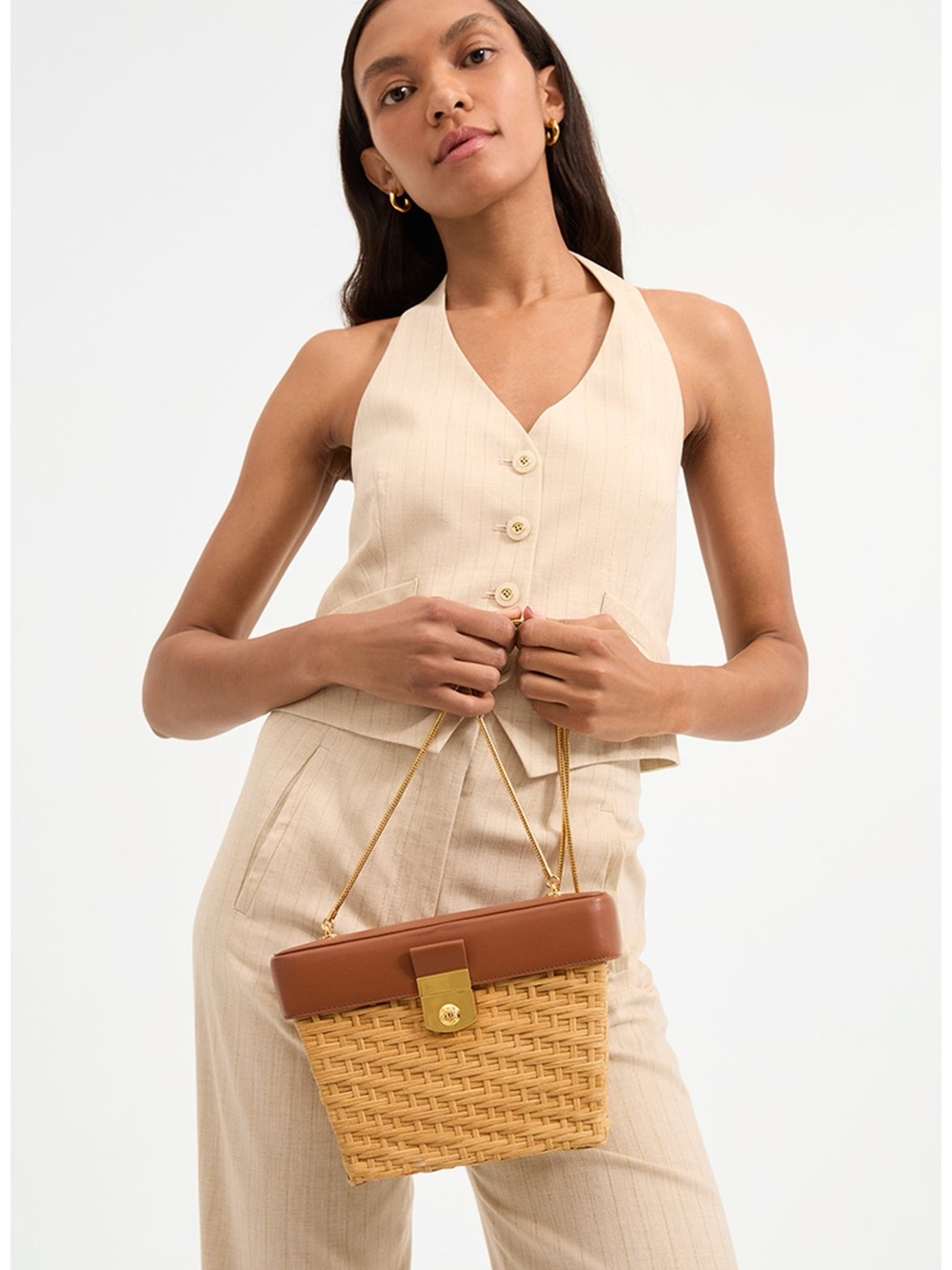 Veronica Beard Lock Rattan Box Bag
